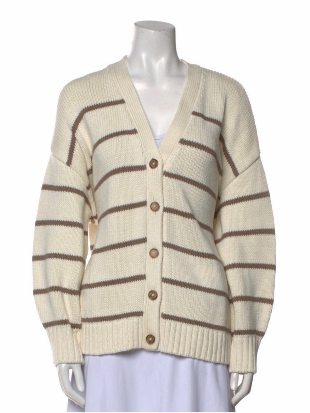 Jenni Kayne Cream and Brown Striped Button Cardigan s new